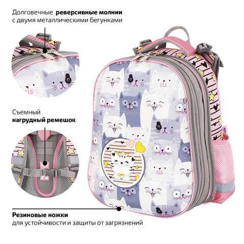 Ранец ЮНЛАНДИЯ EXTRA, с дополнительным объемом, «Gray kittens», 38×29x18 см