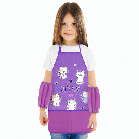 Накидка фартук с нарукавниками для труда BRAUBERG KIDS, 2 кармана, 46×54 см, «Kittens»
