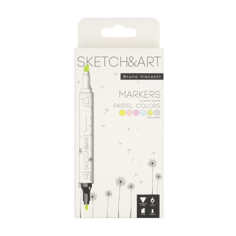 Набор маркеров Sketch&Art двухсторонних 6 пастельных цветов (толщина линии 3 мм)