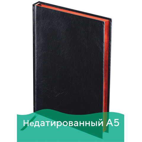 Ежедневник BRAUBERG недатированный, А5, 138×213 мм, «Black Jack», «старинная кожа», черный, красный срез