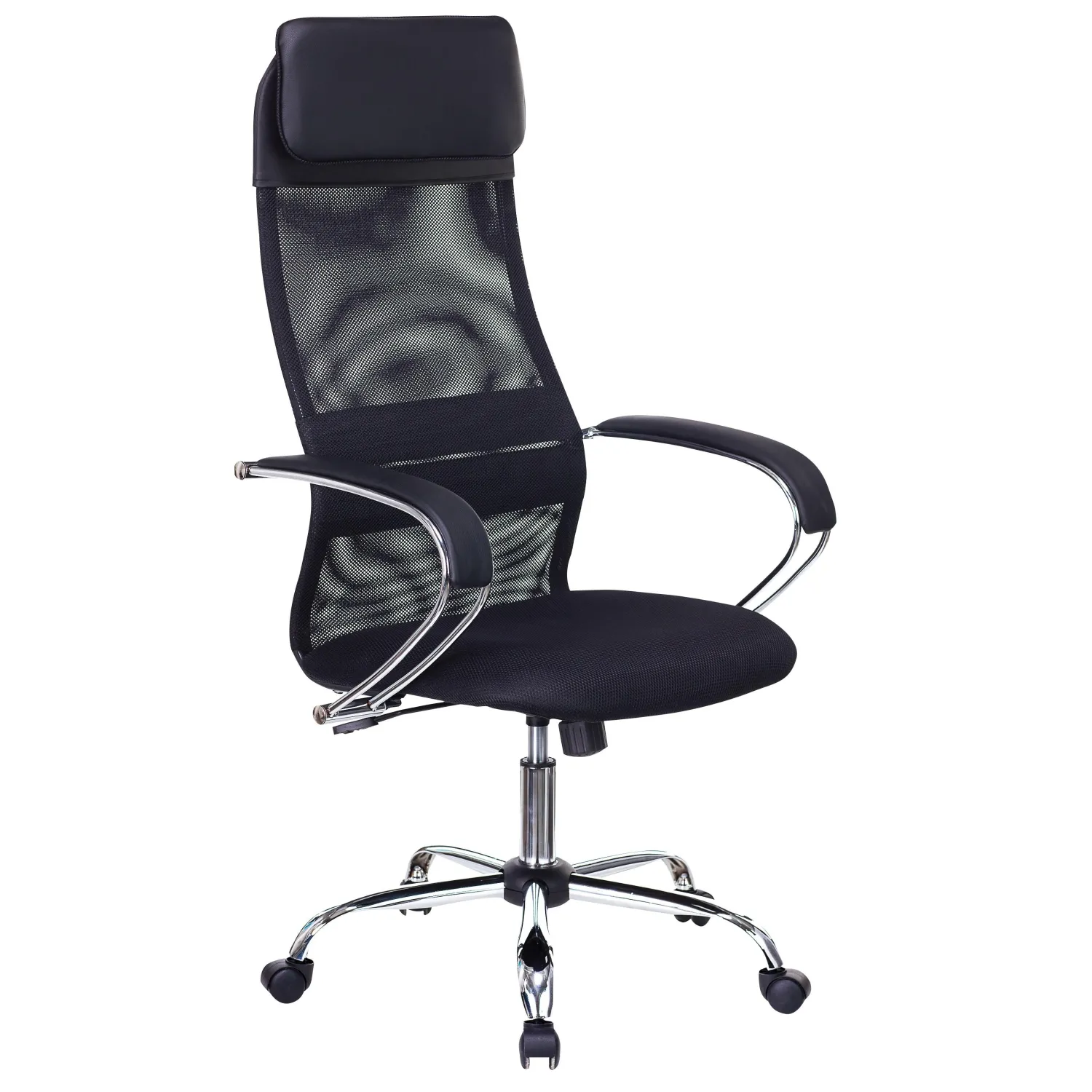 Кресло для руководителя Easy Chair 655/SL/BL чёрное (ткань/сетка/экокожа, металл)