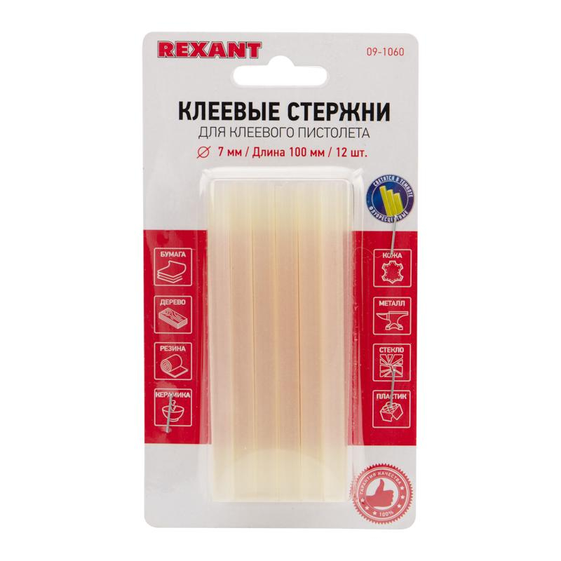 Стержень клеевой REXANT d7.4×100мм прозрачные светящиеся, 12шт. (09-1060)