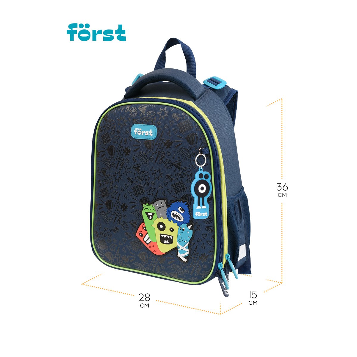 Ранец Först F-Top «Monsters» 36×28×15 см, 2 отделения, 2 кармана, анатомическая спинка