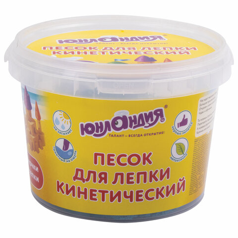 Песок для лепки кинетический ЮНЛАНДИЯ, синий, 500 г, 2 формочки, ведерко