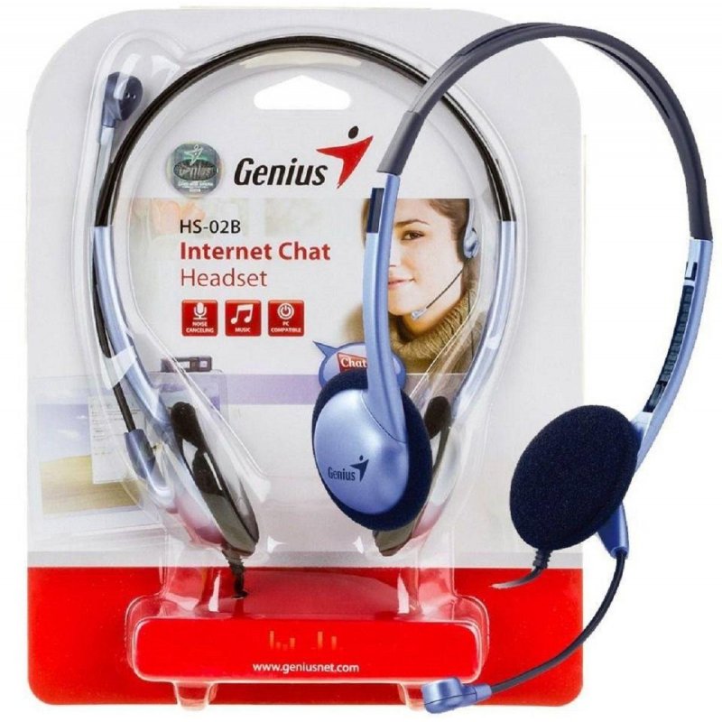 Наушники с микрофоном (гарнитура) GENIUS HS-02B, проводная, 1.8 м, стерео, накладная, mini jack 3.5 мм