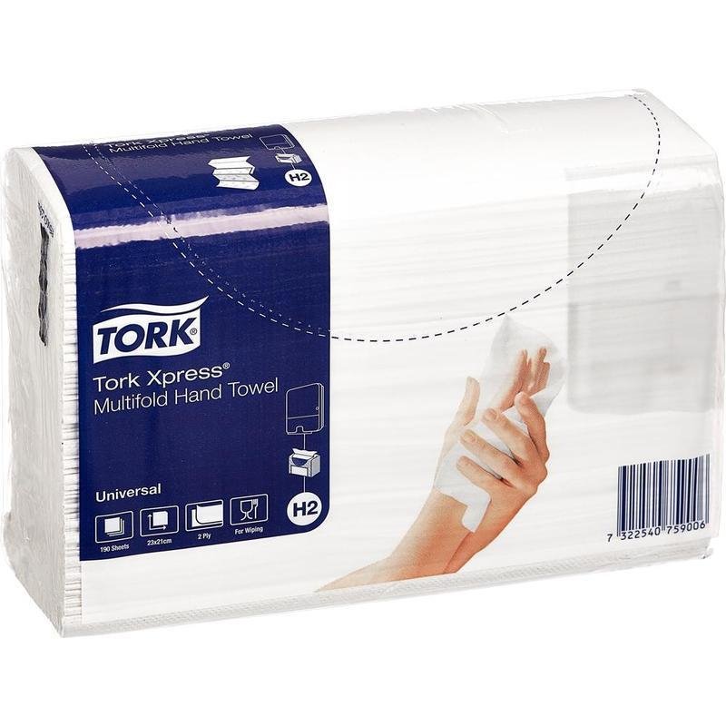 Полотенца бумажные листовые Tork Universal H2 Z-сложения 2-слойные 20 пачек по 190 листов (артикул производителя 471103)