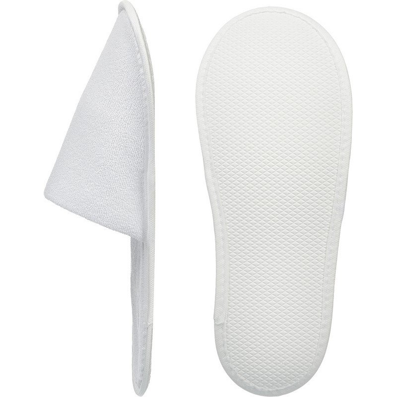 Тапочки одноразовые махровые/спанбонд закрытый мыс подошва ЭВА 3 мм белые Стандарт 100 пар в упаковке