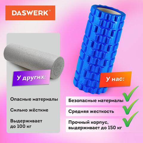 Ролик массажный для йоги и фитнеса, 33×14 см, EVA, синий, с выступами, DASWERK
