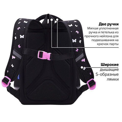 Ранец BRAUBERG LIGHT, 1 отделение, с брелоком, «Shining heart», фольгированная печать, 36×26х13 см