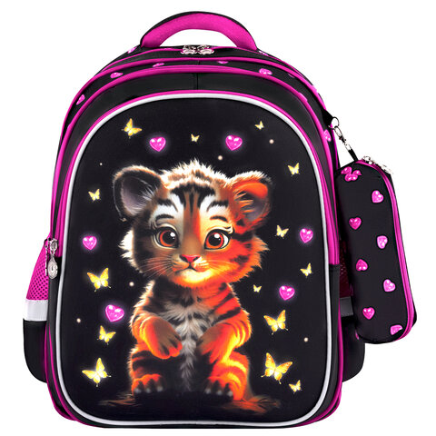 Рюкзак BRAUBERG KIDS MIND с пеналом в комплекте, 2 отделения, «Tiger Cub», 40×28х18 см