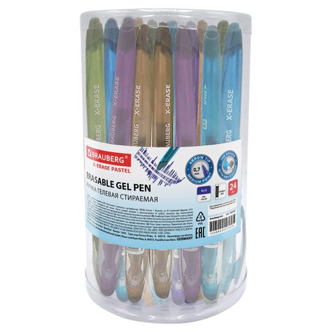 Ручка стираемая гелевая с грипом BRAUBERG X-ERASE PASTEL, СИНЯЯ, узел 0.7мм, линия 0.35мм