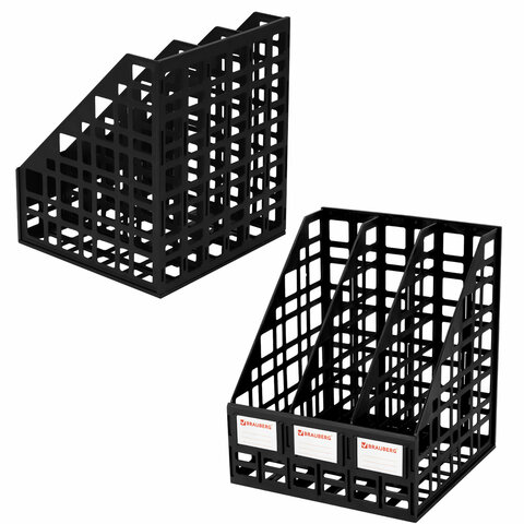 Лоток вертикальный для бумаг BRAUBERG «ULTRA», 240 мм, 3 отделения, сетчатый, сборный, черный