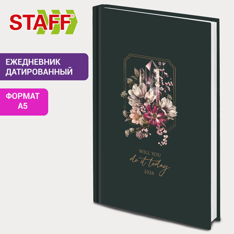 Ежедневник датированный 2026 145×215 мм, А5, STAFF, ламинированная обложка, «Crystal»