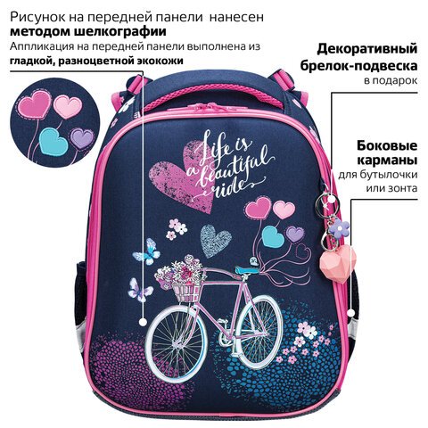 Ранец BRAUBERG PREMIUM, 2 отделения, с брелком, «Beautiful ride», 38×29х16 см