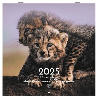 Календарь настенный перекидной на 2025 г., BRAUBERG, 12 листов, 29×29 см, «Детёныши»