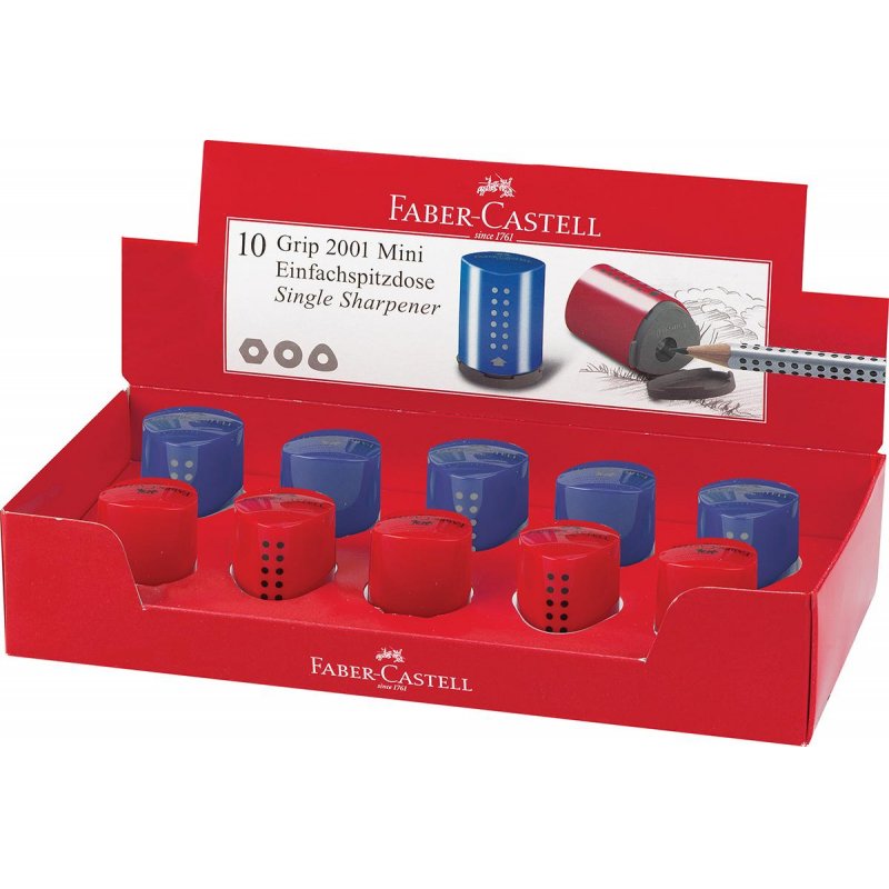 Точилка FABER-CASTELL «Grip 2001 Mini», с контейнером, пластиковая, красная/синяя