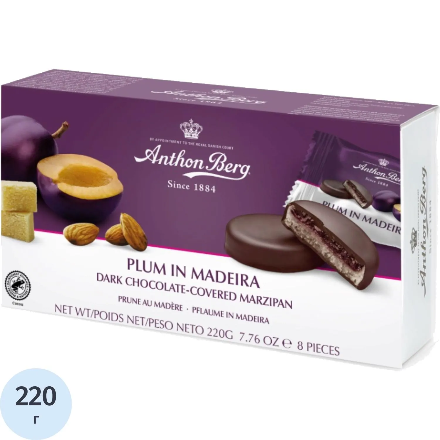 превью Конфеты Anthon Berg шоколадные с марциппаном слива в мадейре, 220г