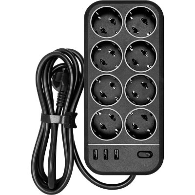 Сетевой фильтр Powercom SP-08 USB03AB 3.0 m (8 розеток) черный