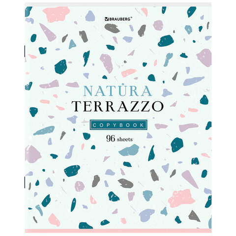 Тетрадь А5, 96 л., BRAUBERG, скоба, клетка, TWIN-лак, «Natura Terrazzo»