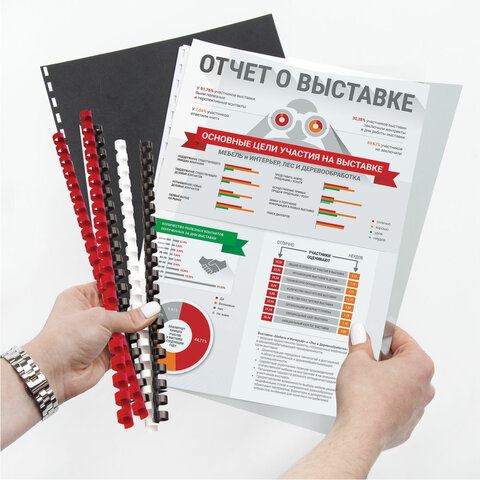 Пружины пластиковые для переплета BRAUBERG, комплект 100 шт., 19 мм, для сшивания 121-150 листов, белые