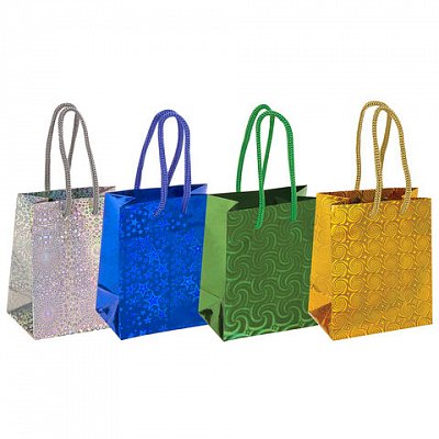 Пакет подарочный 11.4×6.4×14.6 см, ЗОЛОТАЯ СКАЗКА голография, ассорти 4 цвета