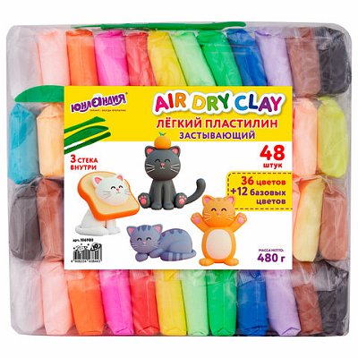 Пластилин супер легкий воздушный 48 штук (36 цветов + 12 базовых), 480 г, 3 стека, ЮНЛАНДИЯ