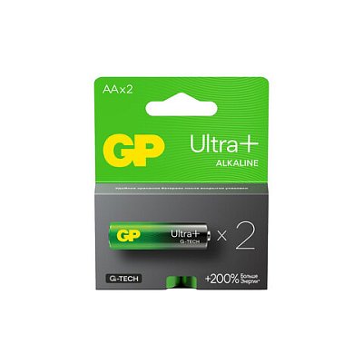 Батарейки КОМПЛЕКТ 2 шт., GP Ultra Plus G-Tech, AA (LR6), алкалиновые, пальчиковые