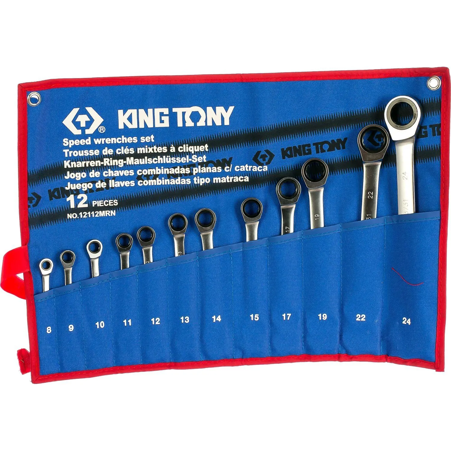 Набор ключей гаечных комбинированный King Tony 8-24 мм с трещоткой в чехле 12 штук (12112MRN)