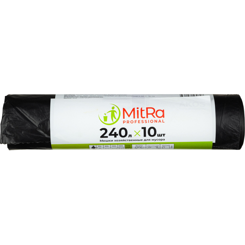 Мешки для мусора 240л, 112 х 140см 10шт/рул 30мкм (ПВД) (чер. )