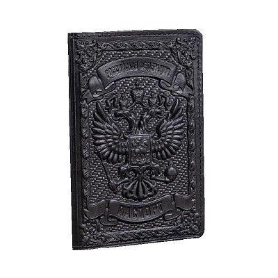 Обложка на паспорт с 3D тисн. Кремль, кожа, черный+светло-коричн., Op0100203