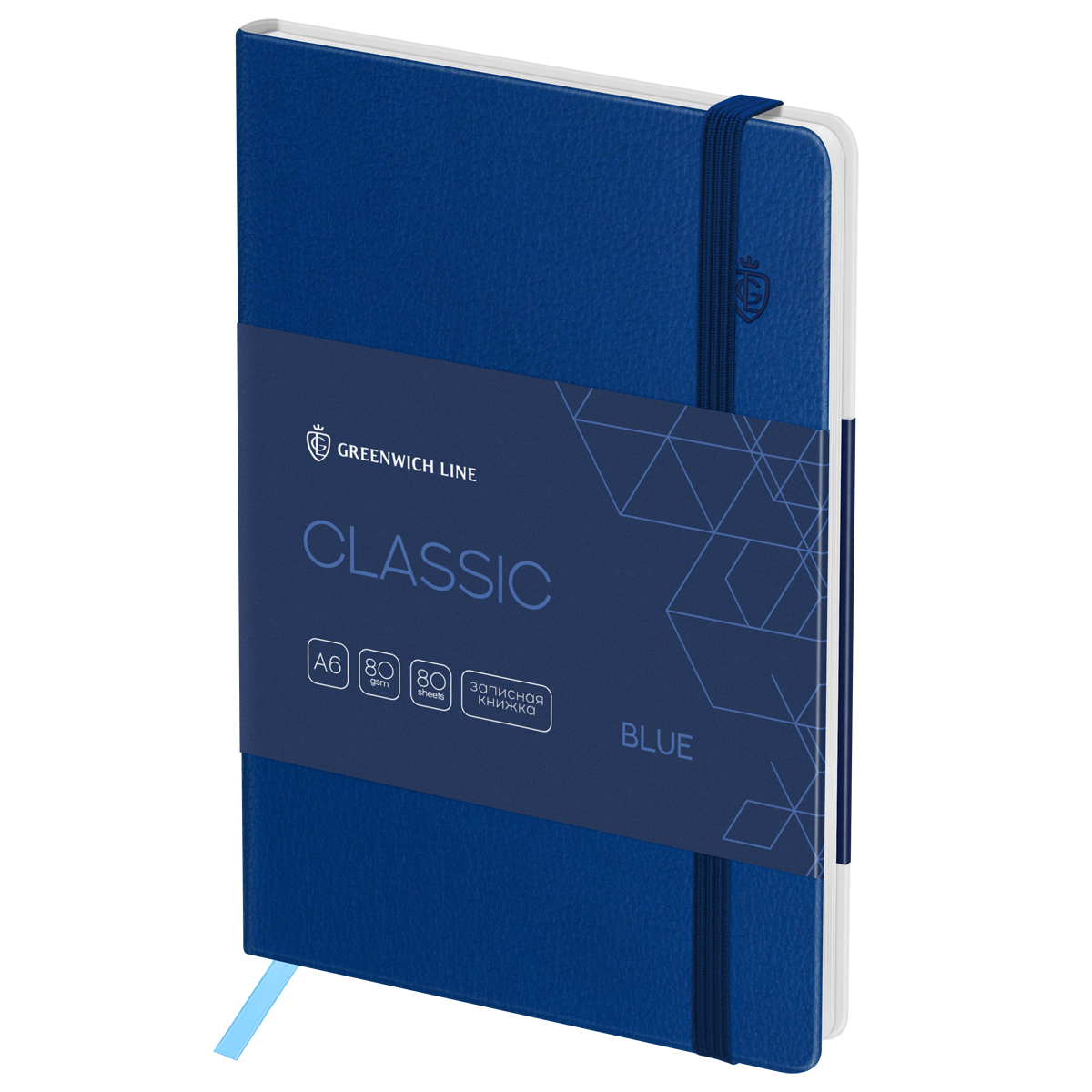 Записная книжка А6 80л. ЛАЙТ, кожзам, Greenwich Line «Classic. Blue», с резинкой, фактурное тиснение, блок в клетку