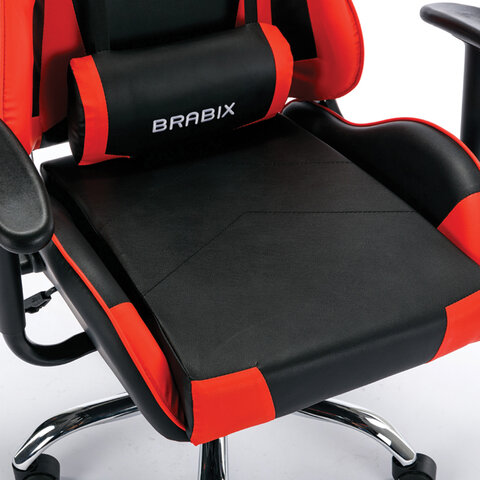 Кресло компьютерное BRABIX «Hunter GM-130», две подушки, экокожа, черное/красное