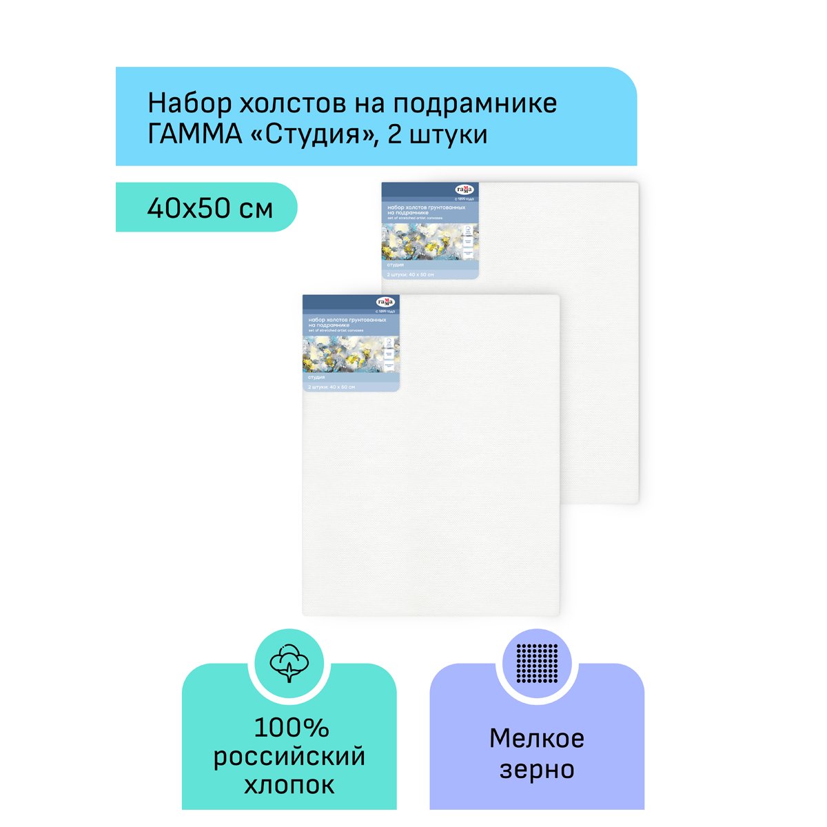 Набор холстов на подрамнике Гамма «Студия», 2шт., 40×50см, 100% хлопок, 280г/м2, мелкое зерно