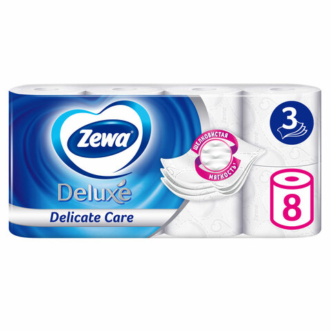 Бумага туалетная 3-х слойная 8 рулонов (8×18 м), белая, ZEWA Deluxe00