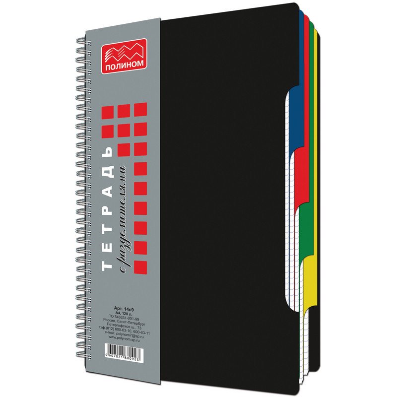 Бизнес-тетрадь Полином А4 120 листов черная в клетку на спирали (203×290 мм)