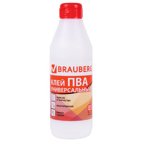 Клей ПВА BRAUBERG, 0.5 кг, универсальный (бумага, картон, дерево)