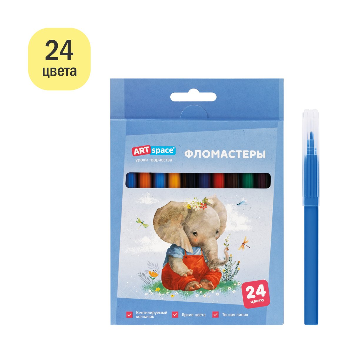 Фломастеры ArtSpace «Рисунки. Lovely animals», 24цв., смываемые, картон, европодвес