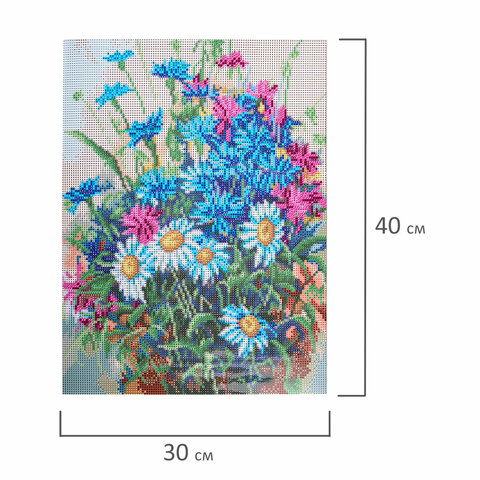 Картина стразами (алмазная мозаика) 30×40 см, ОСТРОВ СОКРОВИЩ «Васильки и ромашки», без подрамника