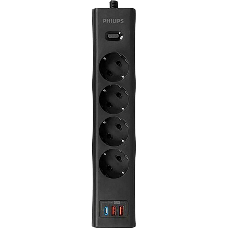 Сетевой фильтр Philips CHP8246BA/51 4р/2м с USB, 10А, черный