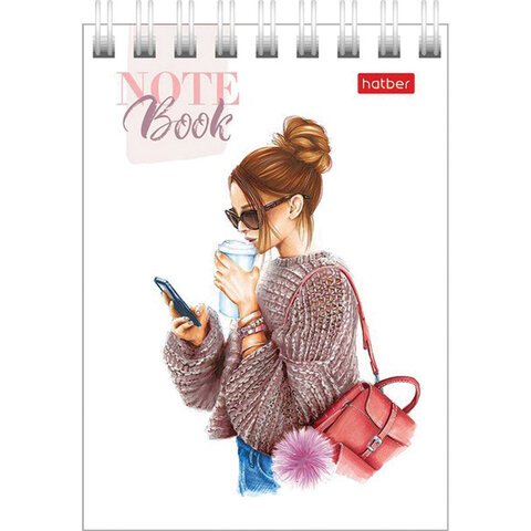 Блокнот МАЛЫЙ ФОРМАТ (75×105 мм) А7, 60 л., гребень, картон, клетка, HATBER «Happy time»