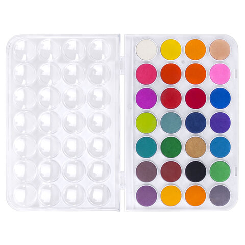 Краски акварельные ЮНЛАНДИЯ «ДОМИКИ», 28 цветов, круглые кюветы 28 мм, пенал