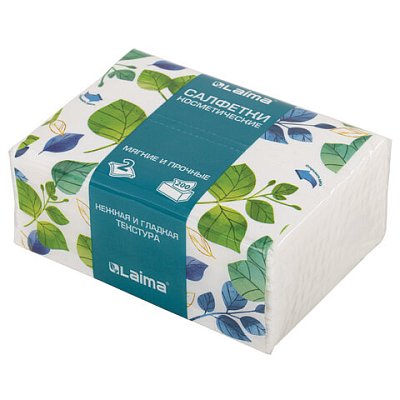 Салфетки косметические 200 шт. в упаковке, 2 слоя, 13.5×19 см, LAIMA PREMIUM UNIT PACK