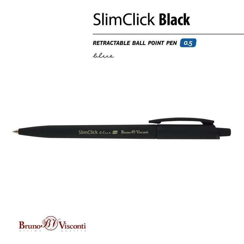 Ручка шариковая автоматическая Bruno Visconti SlimClick Black цвет чернил синий цвет корпуса черный (артикул производителя 20-0073)