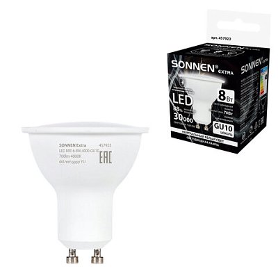 Лампа светодиодная SONNEN EXTRA, 8 (70) Вт, GU10, софит, нейтральный белый, 30000 ч, LED MR16-GU10-8W-4000