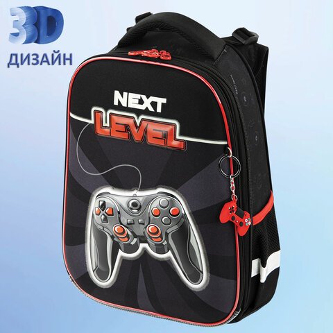 Ранец BRAUBERG PREMIUM, 2 отделения, с брелком, «Next level», 3D панель, 38×29х16 см