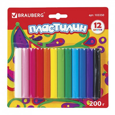 Пластилин BRAUBERG, 12 цветов, 200 г, в блистере, высшее качество,