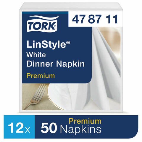 превью Салфетки бумажные Tork LinStyle Premium 478711 39×39 см белые 1-слойные 50 штук в упаковке