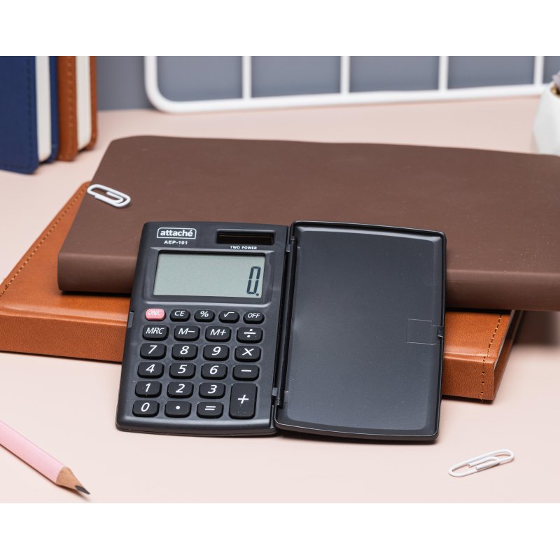 Калькулятор карманный с крышк. Attache, AEP-101.8р, дв. пит., черн