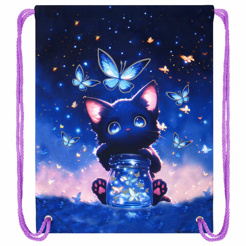 Мешок для обуви BRAUBERG PREMIUM, карман, подкладка, светоотражайка, 43×33 см, Night catcher