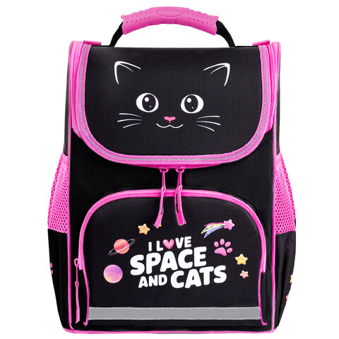 Ранец ПИФАГОР BASIC, 1 отделение, 3 кармана, эргономичная спинка, «Dark kitten», 35×28х18 см